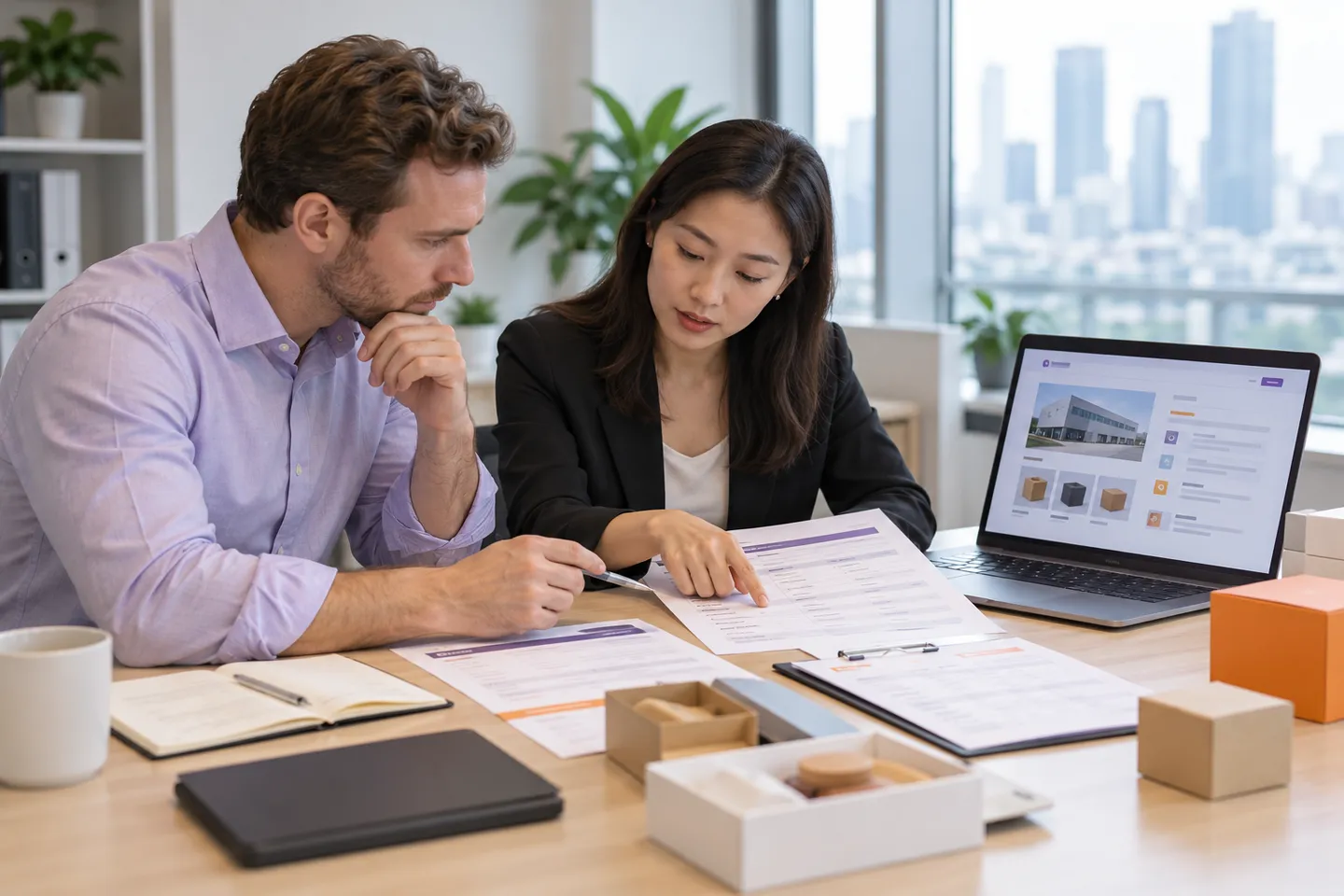 Buyer and sourcing professional reviewing supplier identity, quotation and company documents