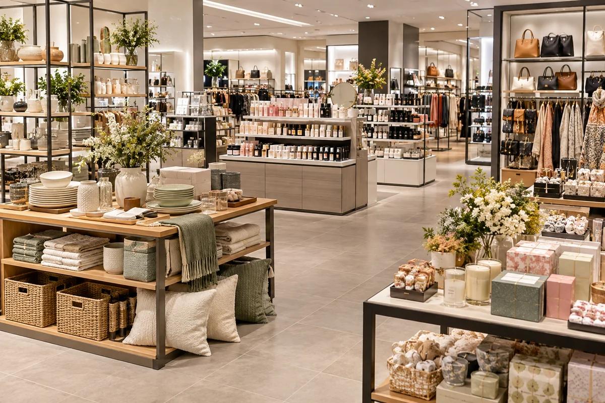 A modern department store with coordinated home, beauty and accessories displays